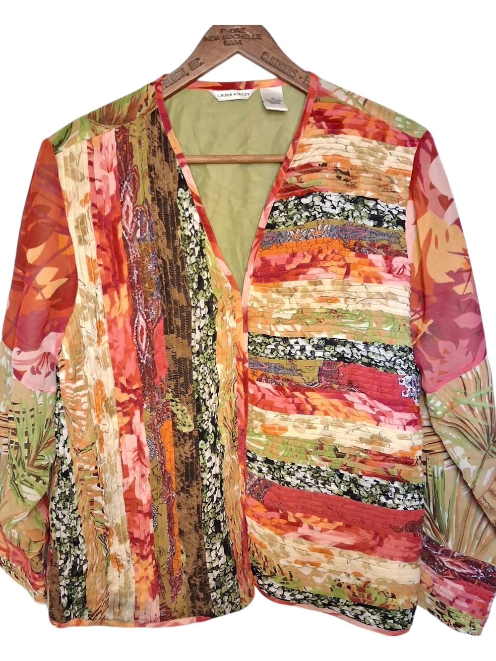 Vintage Laura Ashley Pleated Floral Art To Wear Jacket XL Boho Patchwork Lined